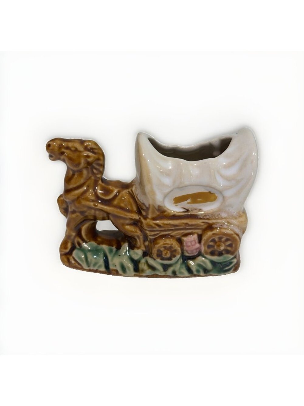 Vintage Horse and Covered Wagon Toothpick Holder MCM Ceramic Old West JAPAN